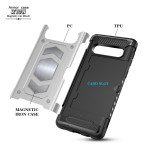 Wholesale Galaxy S10 Metallic Plate Case Work with Magnetic Holder and Card Slot (Black)